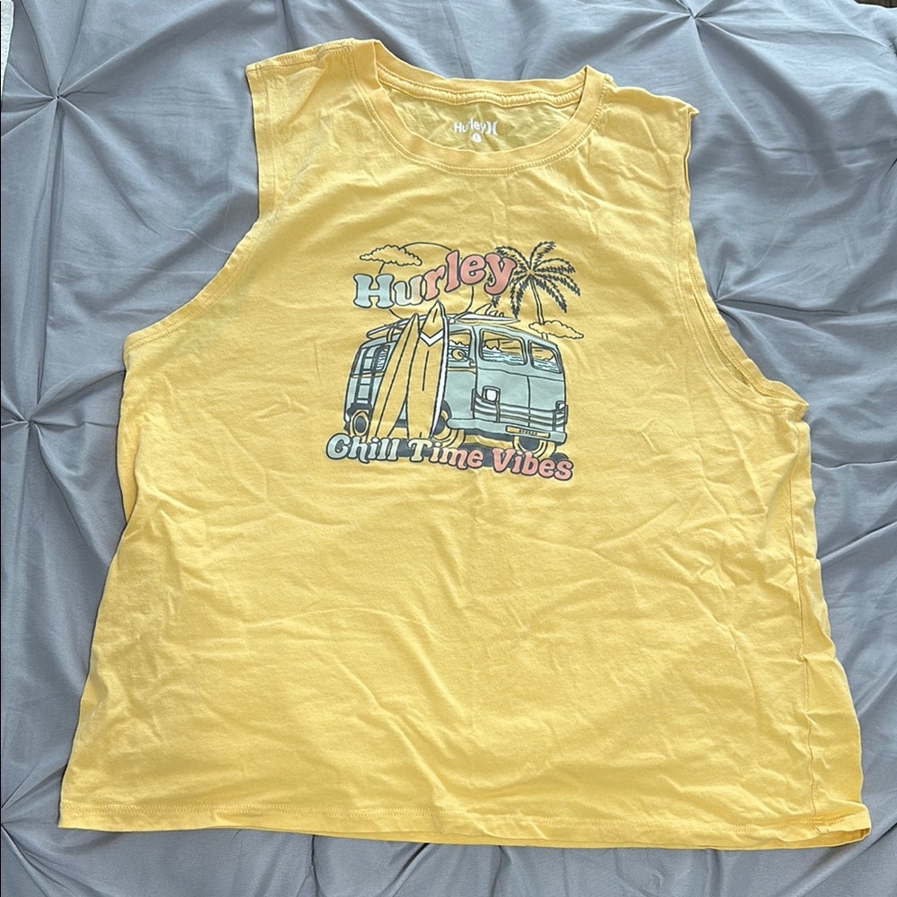 Like new Hurley Yellow 'Chill Time Vibes' Graphic Muscle Tank
